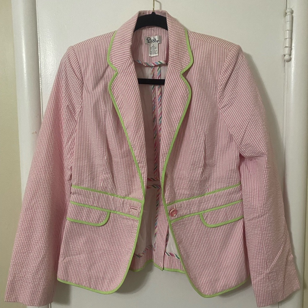 EUC Lilly Pulitzer Pink and Green Pinstripe Striped Women's Blazer Sz 8
